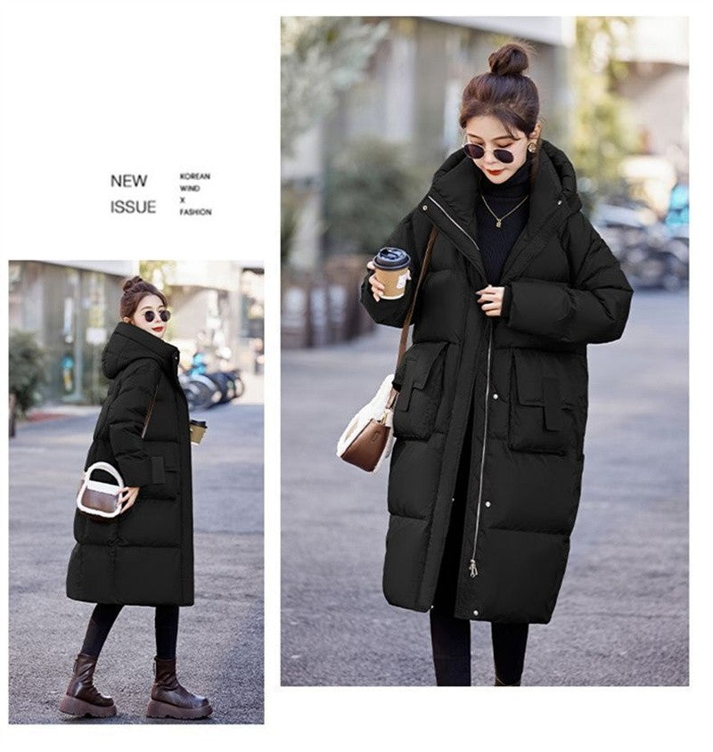 Mid to Long Down Jacket Knee Length 2024 Winter New Item Thickened Warm Fashionable Loose Versatile Jacket Women's Solid Color