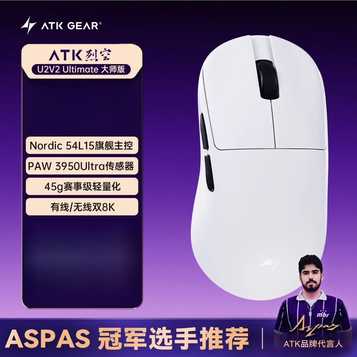 Novo Mouse Gamer Sem Fio BlazingSky U2 ATK 3 modos PAW 3950 Ultra Duplo 8k 44g Leve Mouse E-sports Acessório Customizável para PC