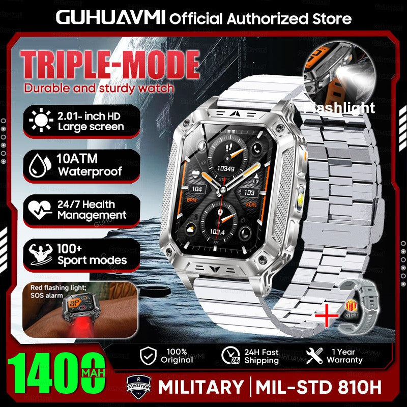 2026 Novo 1400mAh Bateria Grande Militar Ao Ar Livre 2.01 polegadas Smartwatch Masculino 10ATM À Prova D'água Chamada Bluetooth Relógio Inteligente Esportivo