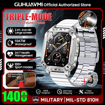 2026 Novo 1400mAh Bateria Grande Militar Ao Ar Livre 2.01 polegadas Smartwatch Masculino 10ATM À Prova D'água Chamada Bluetooth Relógio Inteligente Esportivo