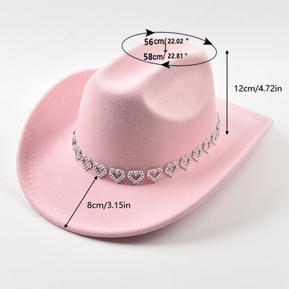 Lady Roll Up Brim Western Style Cowgirl Hat Fashions Lady Felt Fedoras Hats Women Party Pink Cowboy Hat