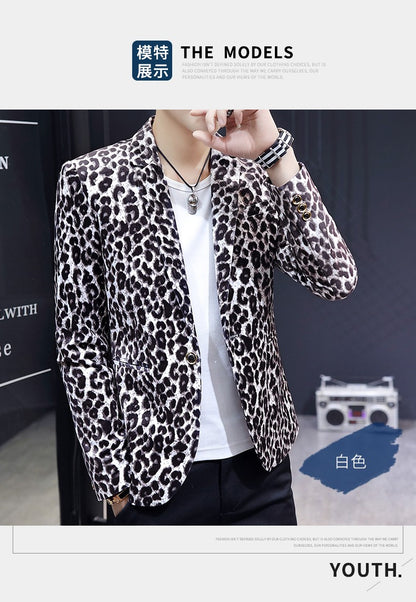Blazer New Men's Fashion Business Gentleman Wedding British Style Banquet Leopard Print Luxe Handsome Outdoor Casual Blazer