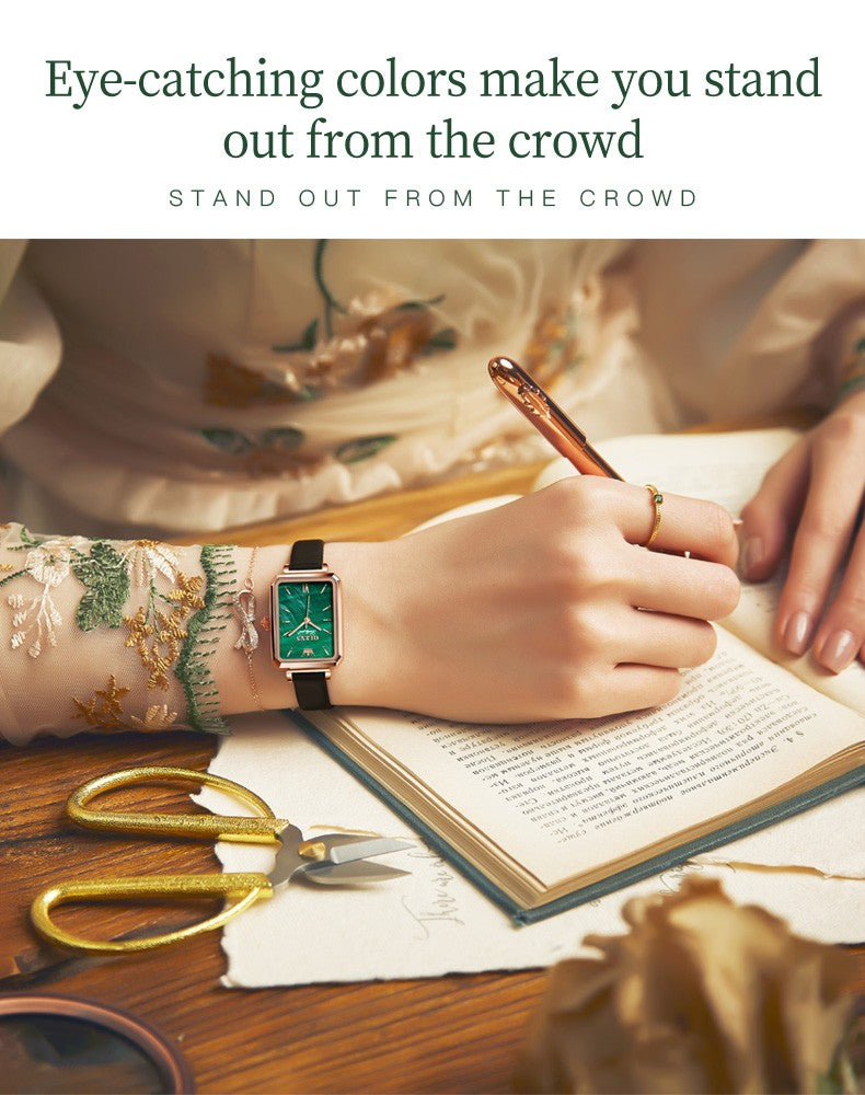 OLEVS 6624 Original Women Watch Luxury Top Green Square Waterproof Clock Fashion Elegant Brand Women Quartz Watch Reloj Mujer