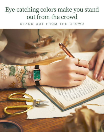 OLEVS 6624 Original Women Watch Luxury Top Green Square Waterproof Clock Fashion Elegant Brand Women Quartz Watch Reloj Mujer