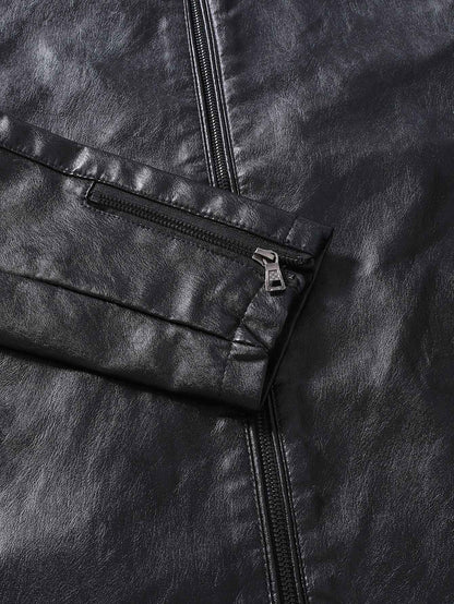 2024 Spring New Men's Business Casual Slim Long-sleeved Pu Leather Jacket Jacket Side Seam Pocket Zipper Solid Color