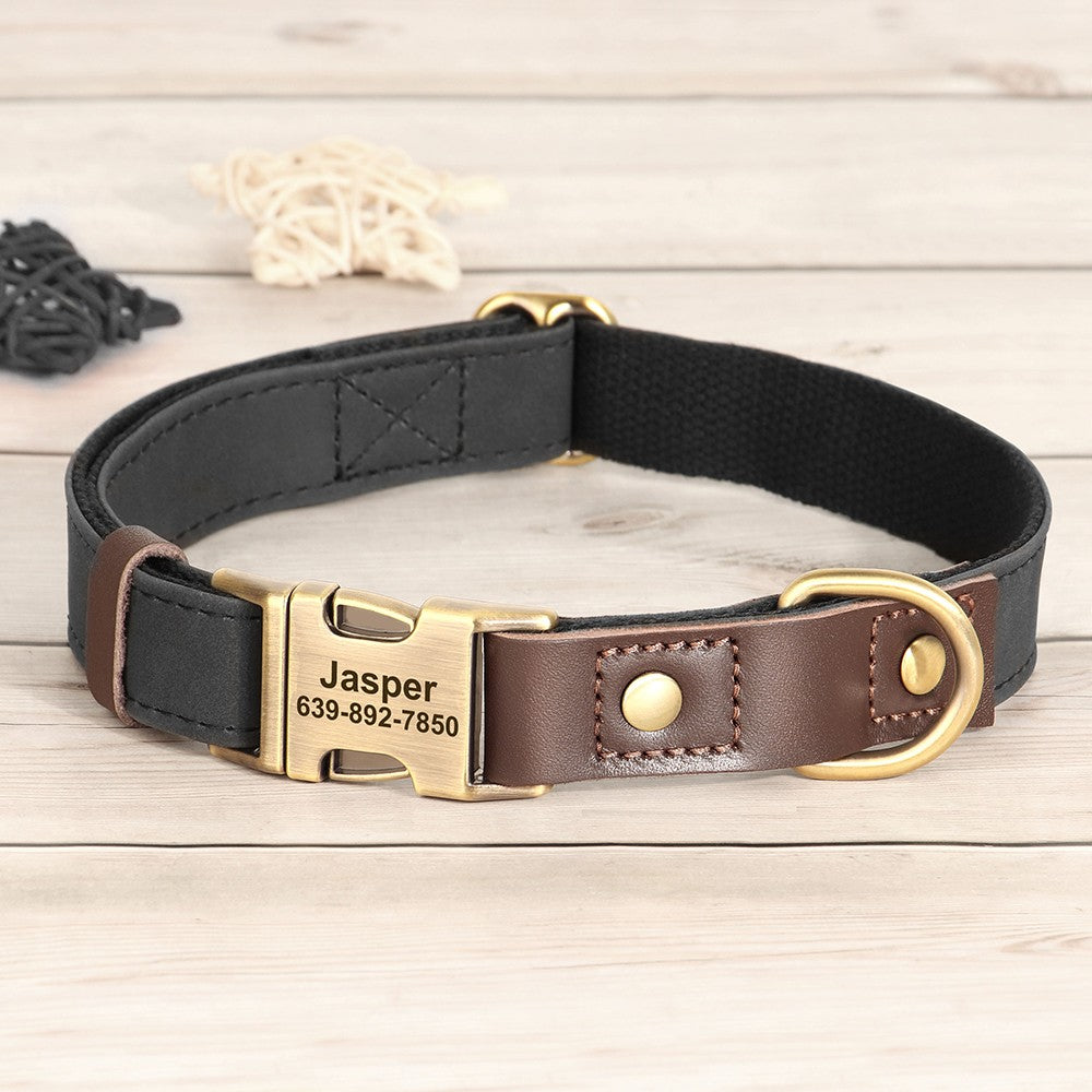 Free Custom PU Leather Dog Collar Engraved Dog Collars Adjustable Pet Buckle ID Necklace Durable for Small Medium Large Dogs Pug