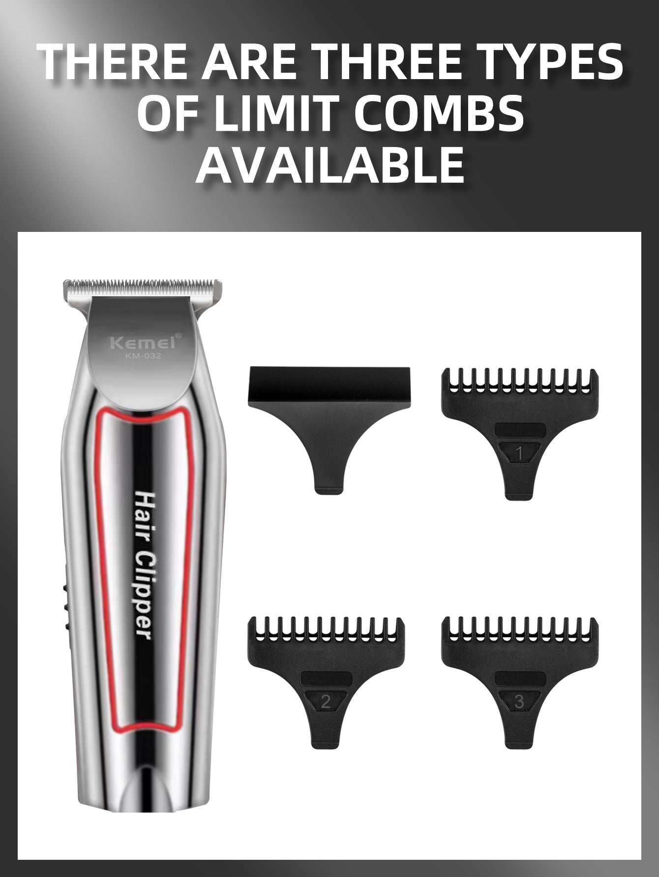 Kemei Professional Alloy Hair Trimmer Electric Beard Trimmer Rechargeable Hair Clipper Haircut Machine for Men KM-032