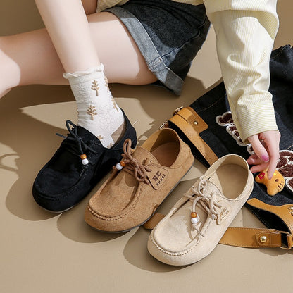 Fashion Brand Shoes Woman 2025 Autumn New Vintage Suede Loafers Pumps Women's Casual Flats Shoes British Style Flat Single Shoes