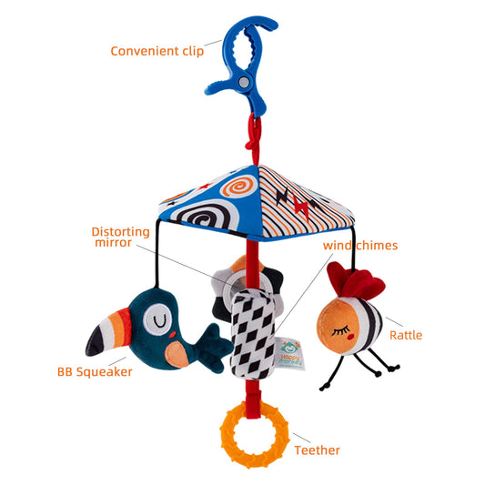 Baby Color Plush Umbrella Wind Chime Baby Bed Bell Visual Inspiration Baby stroller pendant Wind Chime Comfort Toy