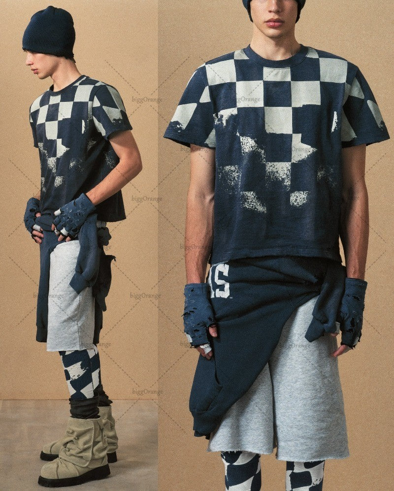 2025 Trendy Brand Streetwear Y2K Harajuku Retro Plaid Graphic Tops Men High Street Punk Casual Loose Oversized T-shirts Women