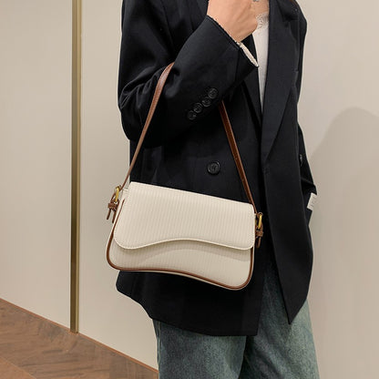 Solid Color Striped Flannel Women Crossbody Bag Quiet Luxury Designer Bag Fashionable Elegant PU Leather Shoulder Bags for Women