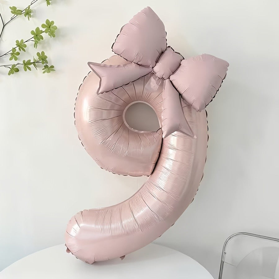 32 Inch Pink Number 0-9 Foil Balloon with Bow – Ideal for Girls Wedding Birthday Party Decorations