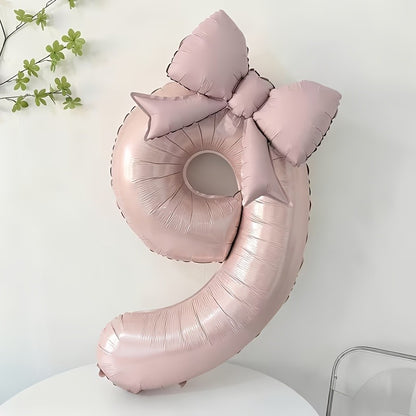 32 Inch Pink Number 0-9 Foil Balloon with Bow – Ideal for Girls Wedding Birthday Party Decorations