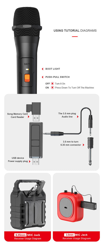 1 Par de Kits de Sistema de Microfone Sem Fio VHF Receptor USB Microfone de Karaokê de Mão para Festas em Casa, Smart TV, Caixa de Som, Canto