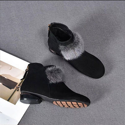 Shoes for Women 2024 Winter Plush Warm Women's Boots Low Heel Non-slip Commuter Office Ladies Shoes Fashion Zipper Short Boots