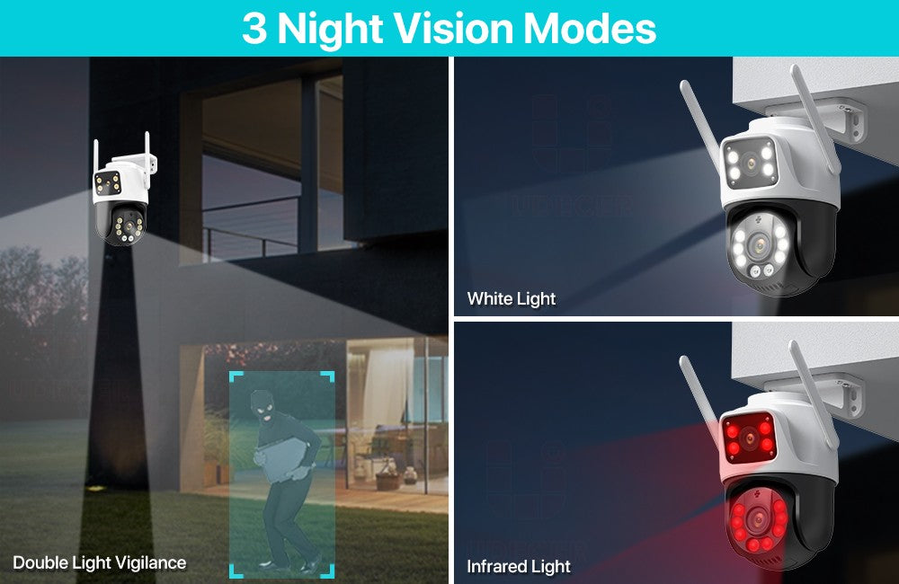 Dual Lens 360º Wifi Camera IP66 Security Protection 8MP 4K Wireless Outdoor Human Detection ICSEE Video Surveillance PTZ Camera