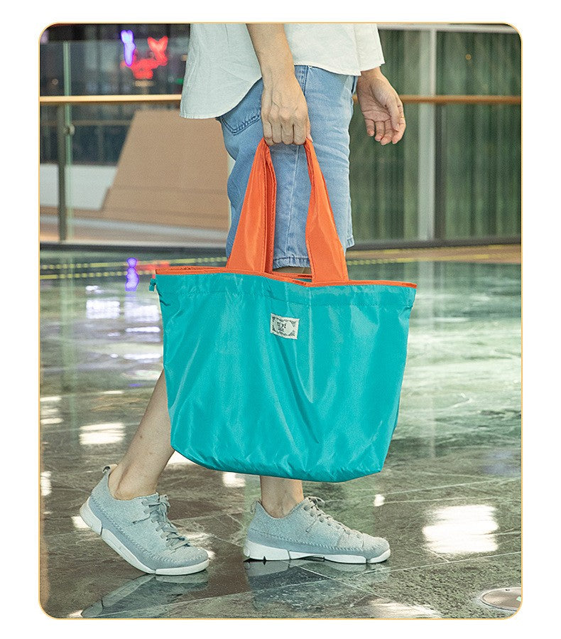 Large-sized drawstring eco-friendly supermarket shopping bag fashionable single-shoulder bag foldableportable handbag,waterproof