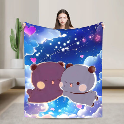 Cobertores Urso Desenho Animado Fofo Bubu Dudu Cobertor de Lã para Piquenique Macio Quente Personalizado Colcha de Qualidade Presente de Aniversário