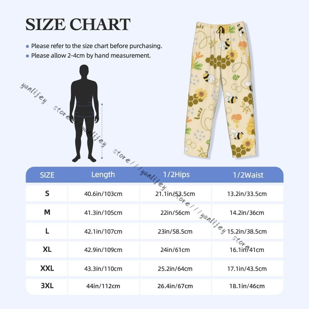 Sweet Honey Cute Bees Hive Flower Mens Pajamas Pyjamas Pants Lounge Pants Sleep Bottoms