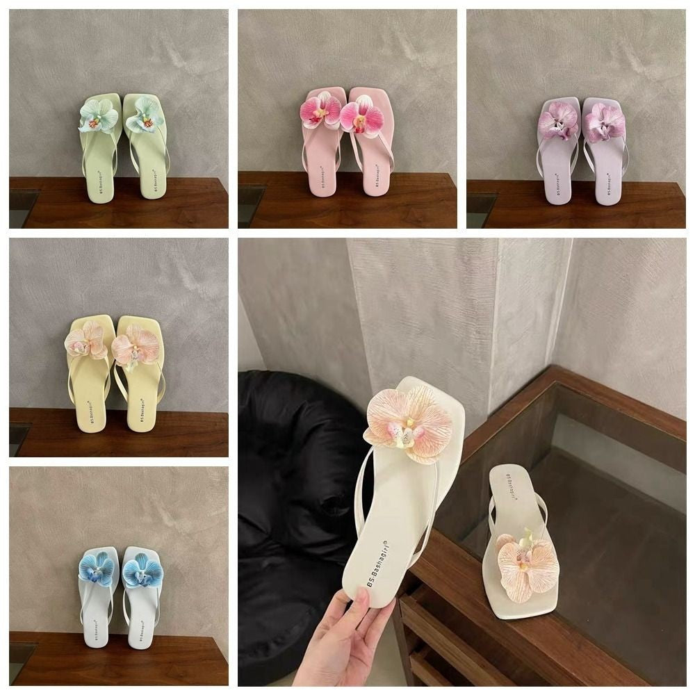 Daily Sweet Butterfly Orchid Slipper Elegant Vacation Flower Flip Flops Out Wear Summer Women's Sandals Outdoor