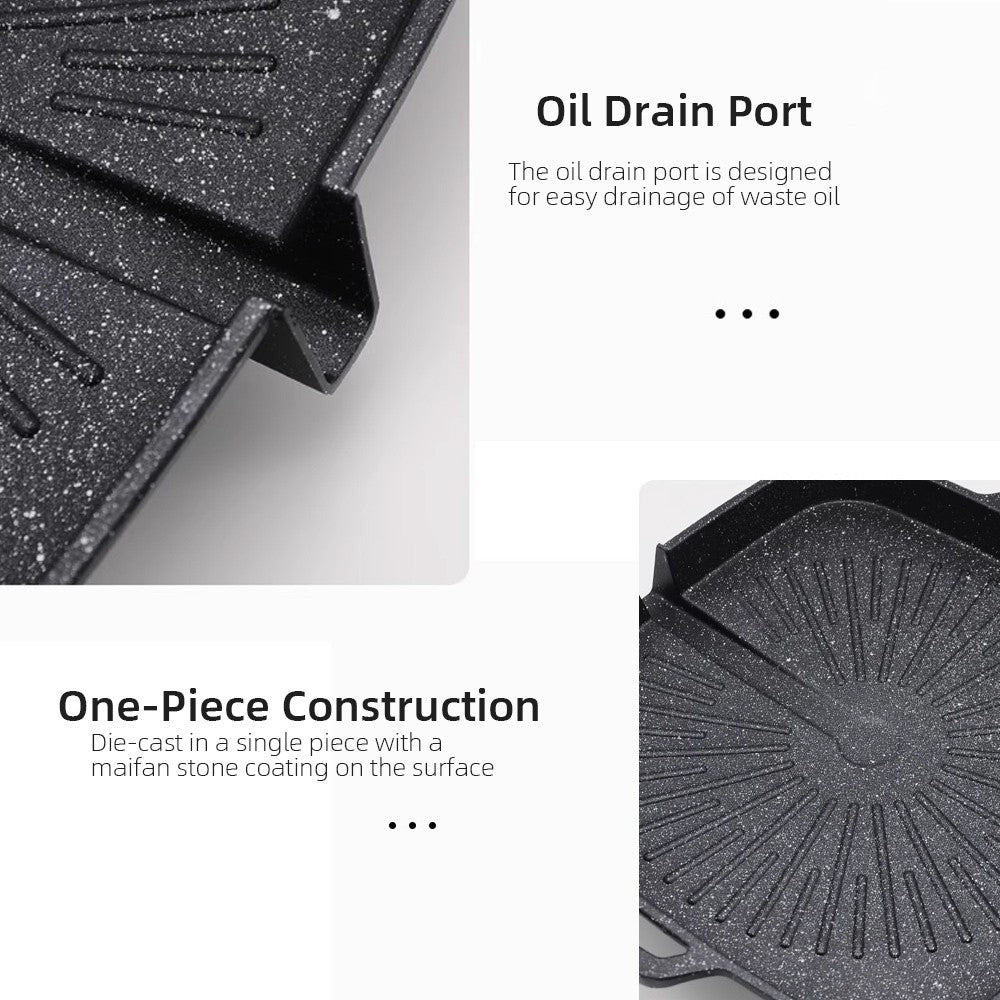 KOSUN Non-stick Barbecue Pan Stone Coated Cast Aluminum Korean Grill Pan Guipan Pot with Pour Mouth for Gas and Induction Stove