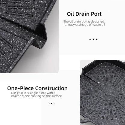 KOSUN Non-stick Barbecue Pan Stone Coated Cast Aluminum Korean Grill Pan Guipan Pot with Pour Mouth for Gas and Induction Stove