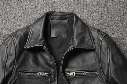 2025 Retro Style 100% Top Layer Cowhide Oversized Leather Jacket Color is made of Old Motorcycle Riding Clothes.