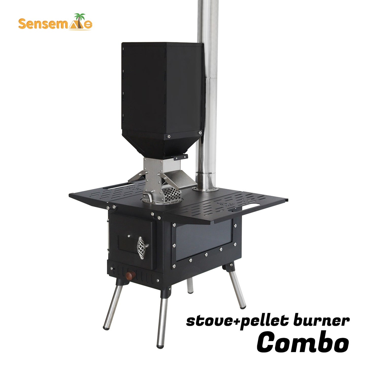 Fogão a Lenha para Barraca Quente, Dobrável, em Aço Inoxidável, Chaminé de 5 Seções, Aquecedor a Lenha para Acampamento ao Ar Livre com Painéis Laterais para Cozinhar