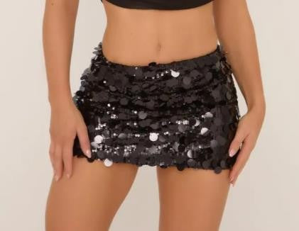 Women's Sparkly Sequin Mini Skirt Mid Rise Slim Fit Bodycon Short Skirt for Party, Work