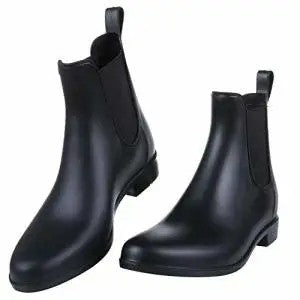 Crestar Women Fashion Chelsea Rain Boots Basic Shiny Ankle Boots Waterproof Shoes with Elastic Band Non-slip Comfortable Boots