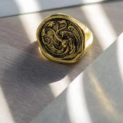 Targaryen Ring Cosplay Three Head Dragon Golden Alloy Metal Rings Fancy Props Halloween Party Costume Accessories Gifts Xmas