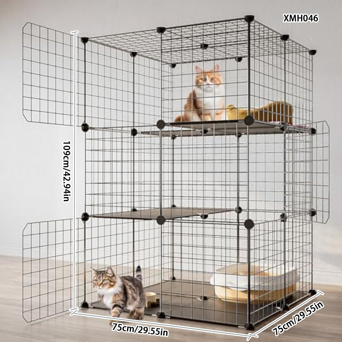 Gaiola para Gatos, Mansão para Gatos, Ninho de Luxo Interno para Gatos, Casa com Banheiro, Pode Acomodar Caixa de Areia, Casa de Gatinhos, Casa de Gatos de Três Andares
