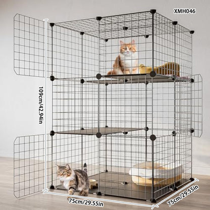 Gaiola para Gatos, Mansão para Gatos, Ninho de Luxo Interno para Gatos, Casa com Banheiro, Pode Acomodar Caixa de Areia, Casa de Gatinhos, Casa de Gatos de Três Andares