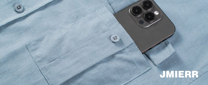 Business Men's Single-breasted Shirt Double Pocket Cotton Linen Long-sleeved Shirt Casual Vacation Shirt