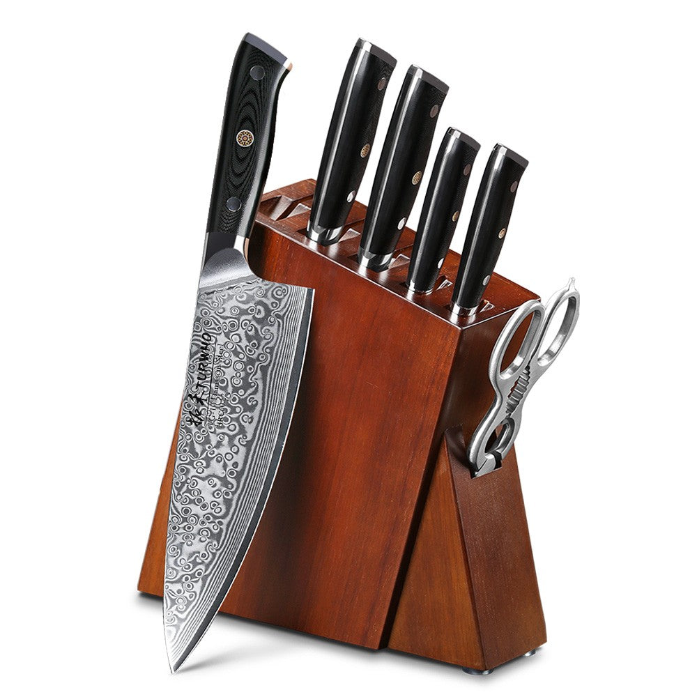 TURWHO Melhores Utensílios de Cozinha de 1 ou 7 Peças, Conjunto Profissional de Aço Damasco de 67 Camadas Com Excelente Bloco de Facas de Madeira de Acácia