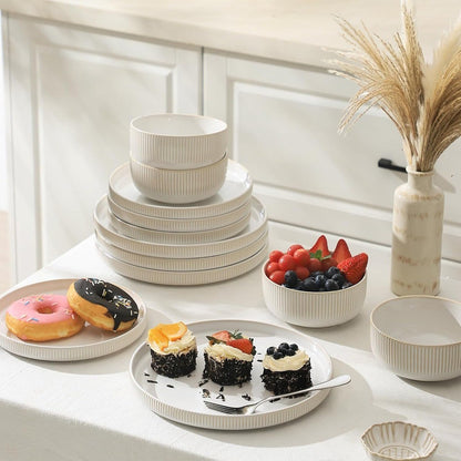 conjuntos de louça de grés para 4, conjunto de pratos e tigelas de cozinha de 12 peças, conjuntos de louça de porcelana com esmalte reativo resistente a arranhões