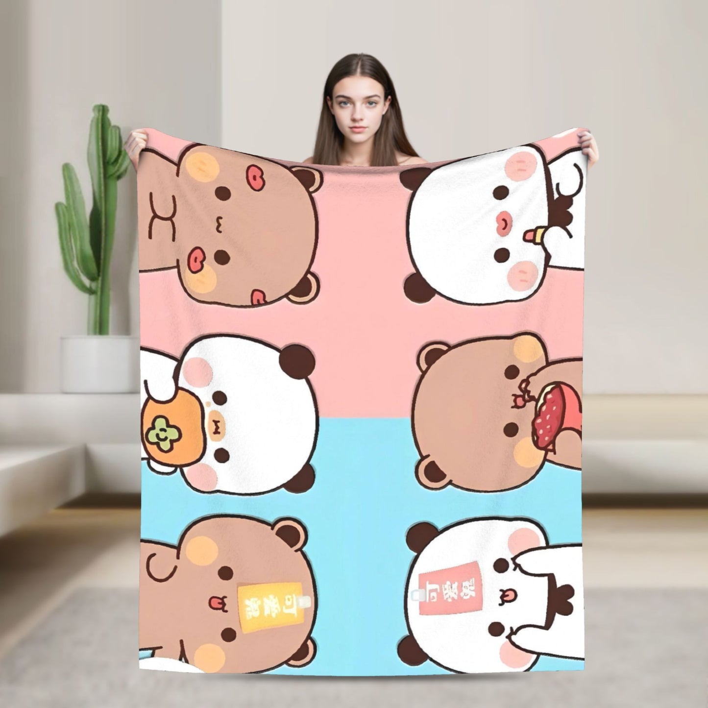 Cobertores Urso Desenho Animado Fofo Bubu Dudu Cobertor de Lã para Piquenique Macio Quente Personalizado Colcha de Qualidade Presente de Aniversário