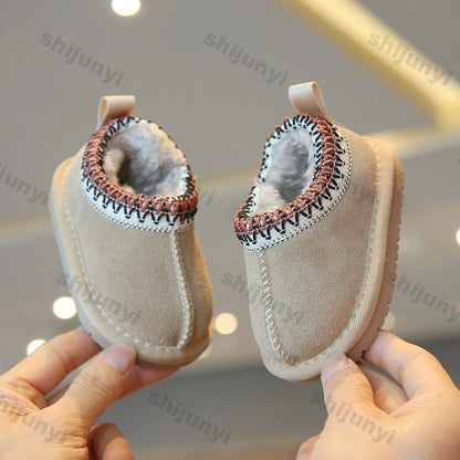 Baby Warm Casual Flat Low Top Snow Boots 2025 Winter Fashion Childrens' Concise Soft Soled Comfortable Non Slip Cotton Shoes