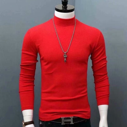 Hot Winter Warm Men Mock Neck Basic Plain T-shirt Blouse Pullover Long Sleeve Top Male Outwear Slim Fit Stretch Fashion Sweater