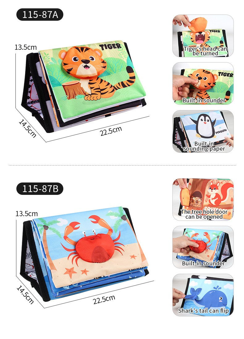 Livro de Pano Engraçado em Preto e Branco para Bebês Brinquedo Educacional Montessori para Crianças Recém-nascidos Brinquedos com Espelho para Tummy Time