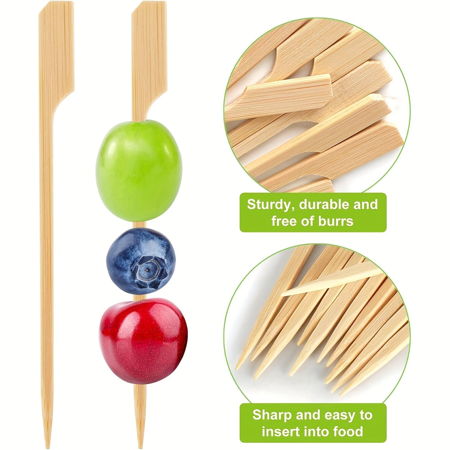 100 Varas de Bambu Descartáveis Espetos Naturais de Bambu para Churrasco Espetinhos para Churrasco, Frutas, Coquetel, Acampamento, Ferramentas de Churrasco em Festa