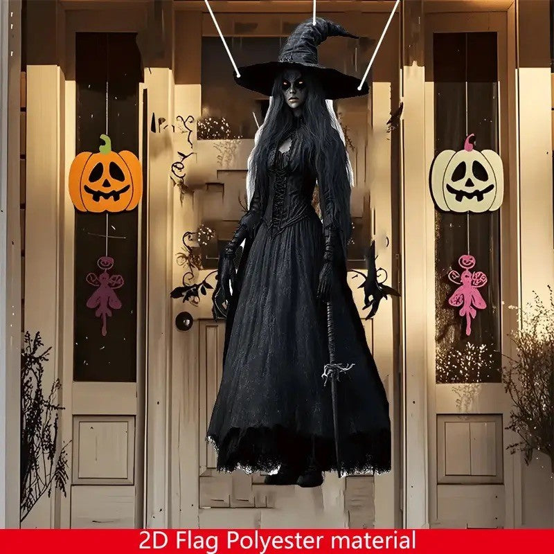 Gothic Halloween Witch Hanging Flag Horror Evil Background Cloth Halloween Atmosphere Haunted House Indoor Outdoor Decor
