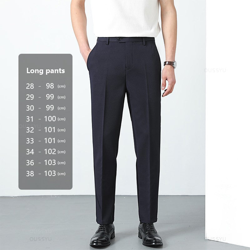 Spring Summer Suit Pants Men Business Smooth Slim Business Office Social Elastic Waist Ankle Length Formal Korean Trousers Male