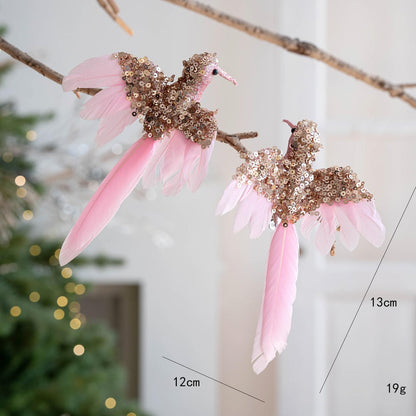 1PC Gold/Silver Artificial Hummingbird Pendant With Feather Glitter Bird Christmas Tree Ornament 2026 New Year Decorations