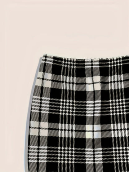 Women's fashionable new checked casual versatile women's large-sized mid-length skirt, two-piece set