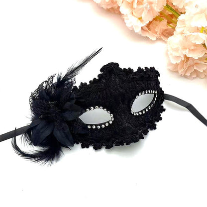 Halloween Mask Masquerade Princess Half Face Lace Plus Flower Children Adult Eye Mask Female Party Performance Props