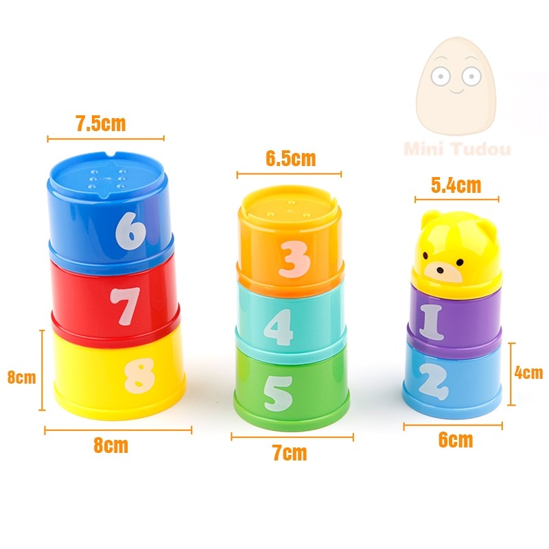 9PCS Educational Baby Toys 6 Month+ Figures Letters Foldind Stack Cup Tower Children Early Intelligence