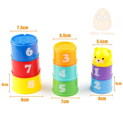 9PCS Educational Baby Toys 6 Month+ Figures Letters Foldind Stack Cup Tower Children Early Intelligence