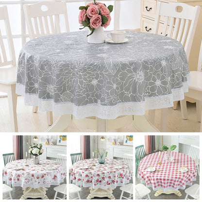 137/152/180/200/220cm 7Colors Oil-proof Flower Grid Round Table Cloth Waterproof Party Festival Surface Cover Picnic Blanket