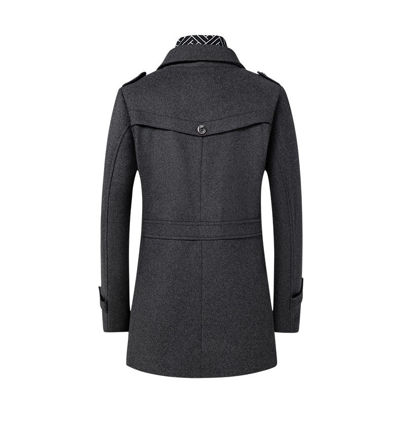 High-quality men's fashionable, stylish, versatile, trendy and casual autumn and winter woolen overcoat with a scarf